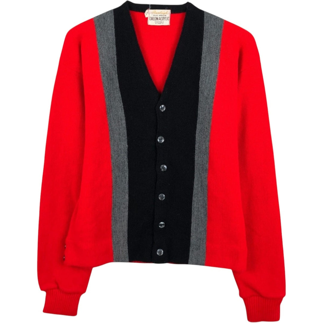 1960'S Pennleigh striped acrylic knit cardigan, men's size L equivalent, vintage. Oron Acrylic red type Vintage Second Hand