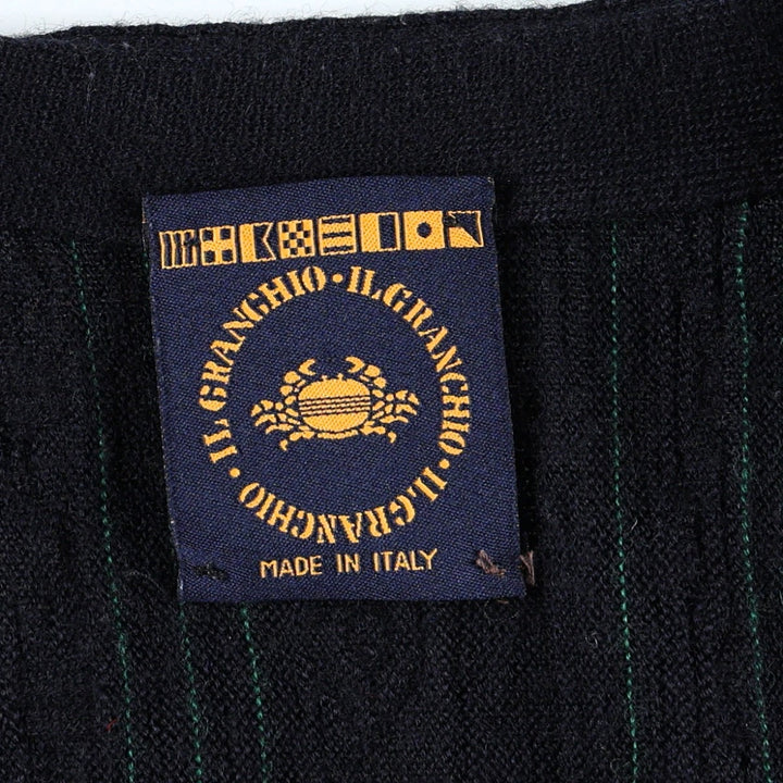 IL-GRANCHIO Stripe Pattern Multi-Stripe Acrylic x Wool Knit Cardigan, Made in Italy, Men's Size XL (approx.) wool black type Vintage Second Hand