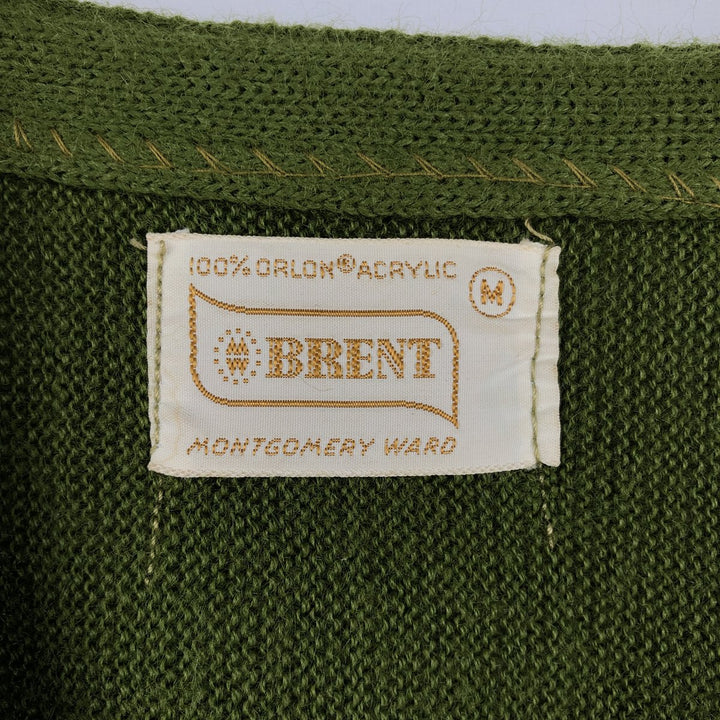 BRENT Acrylic Knit Cardigan, Made in USA, Men's Size M (approx.) Oron Acrylic green type Vintage Second Hand