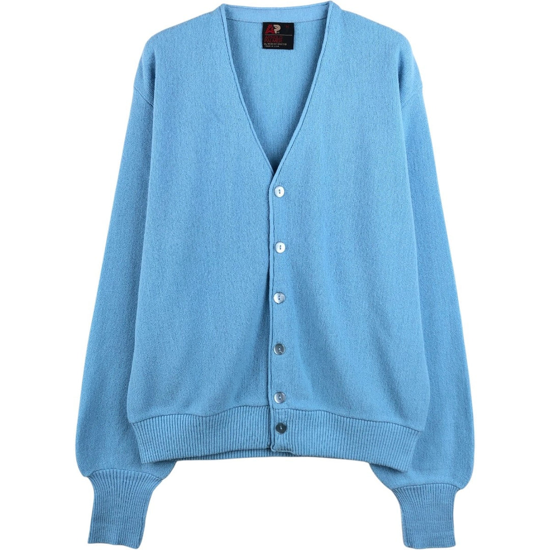 1980'S Arnold Palmer Acrylic Knit Cardigan, Made in USA, Men's Size M (approx.), Vintage Oron Acrylic Blue type light blue Vintage Second Hand