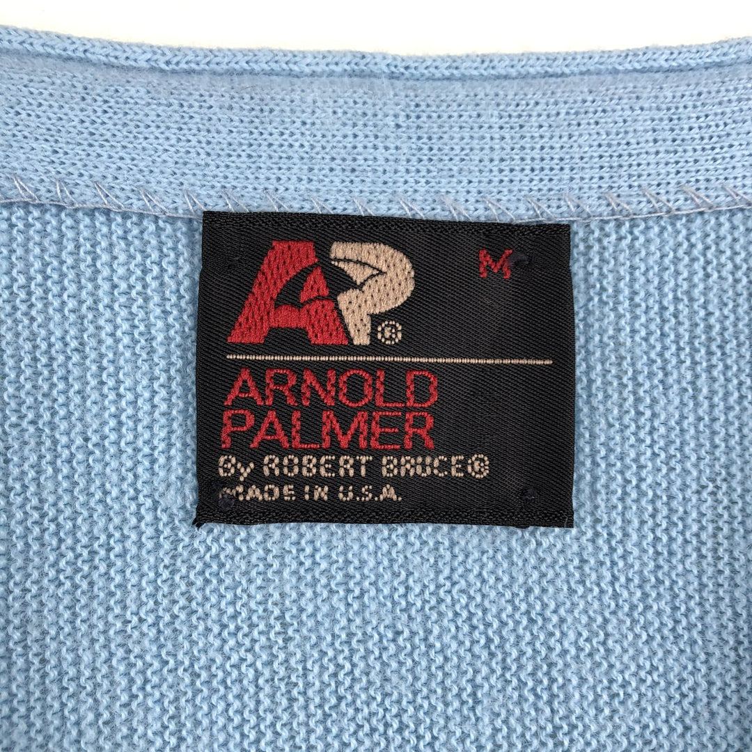 1980'S Arnold Palmer Acrylic Knit Cardigan, Made in USA, Men's Size M (approx.), Vintage Oron Acrylic Blue type light blue Vintage Second Hand