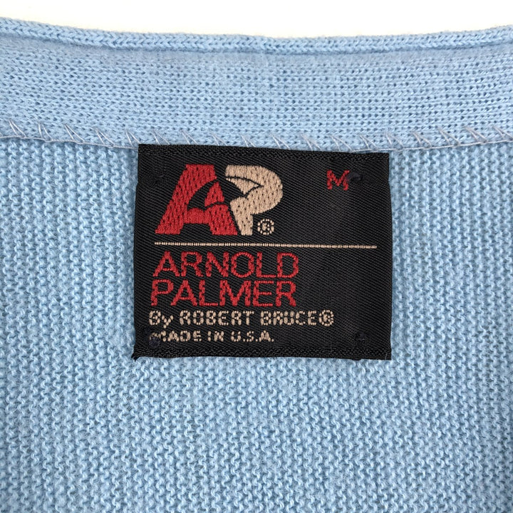 1980'S Arnold Palmer Acrylic Knit Cardigan, Made in USA, Men's Size M (approx.), Vintage Oron Acrylic Blue type light blue Vintage Second Hand