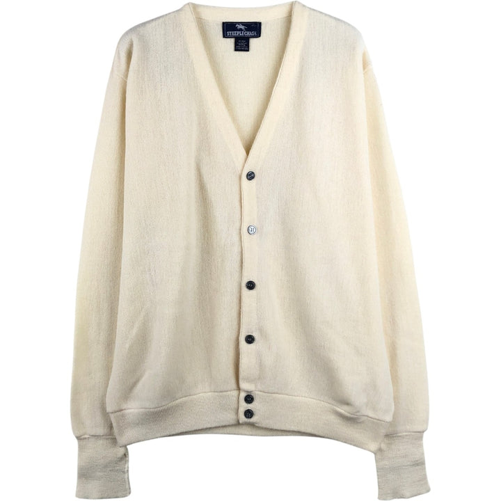 80s-90'S STEEPLECHASE Acrylic Knit Cardigan, Made in USA, Men's XL equivalent, Vintage Oron Acrylic pale white type Vintage Second Hand
