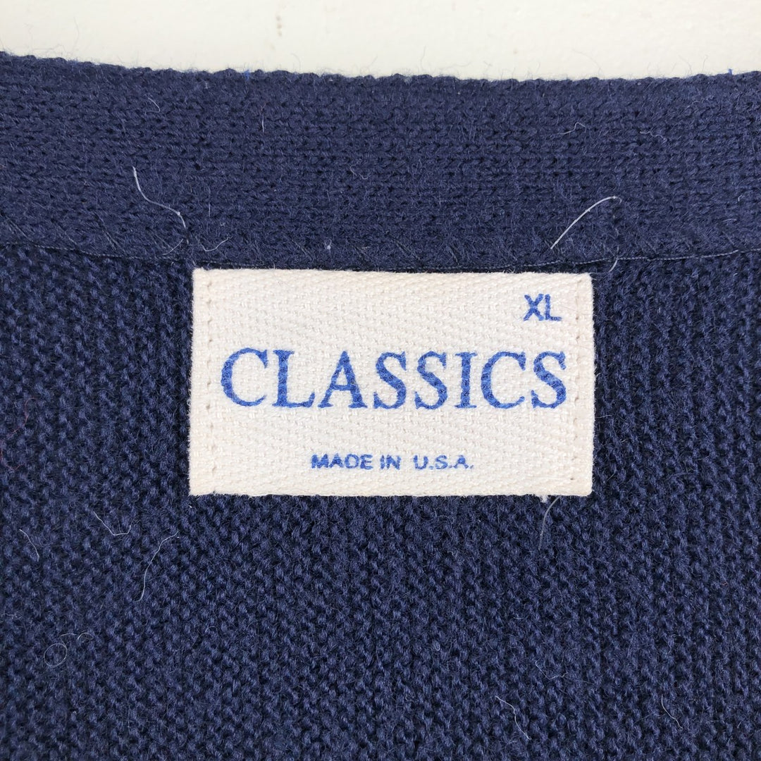 90'S CLASSICS knit cardigan, made in USA, men's size XL equivalent, vintage. unclear navy blue type Vintage Second Hand