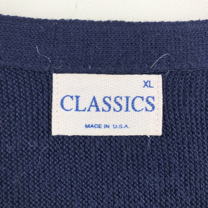 90'S CLASSICS knit cardigan, made in USA, men's size XL equivalent, vintage. unclear navy blue type Vintage Second Hand