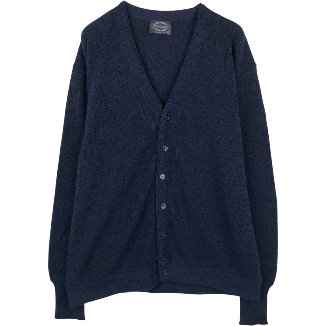 80s-90'S Jantzen Acrylic Knit Cardigan, Made in USA, Men's Size XL (Equivalent), Vintage unclear navy blue type Vintage Second Hand