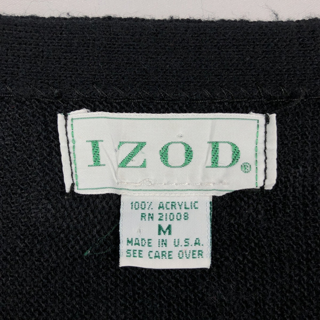 IZOD Acrylic Knit Cardigan, Made in USA, Men's Size M (equivalent) acrylic black type Vintage Second Hand