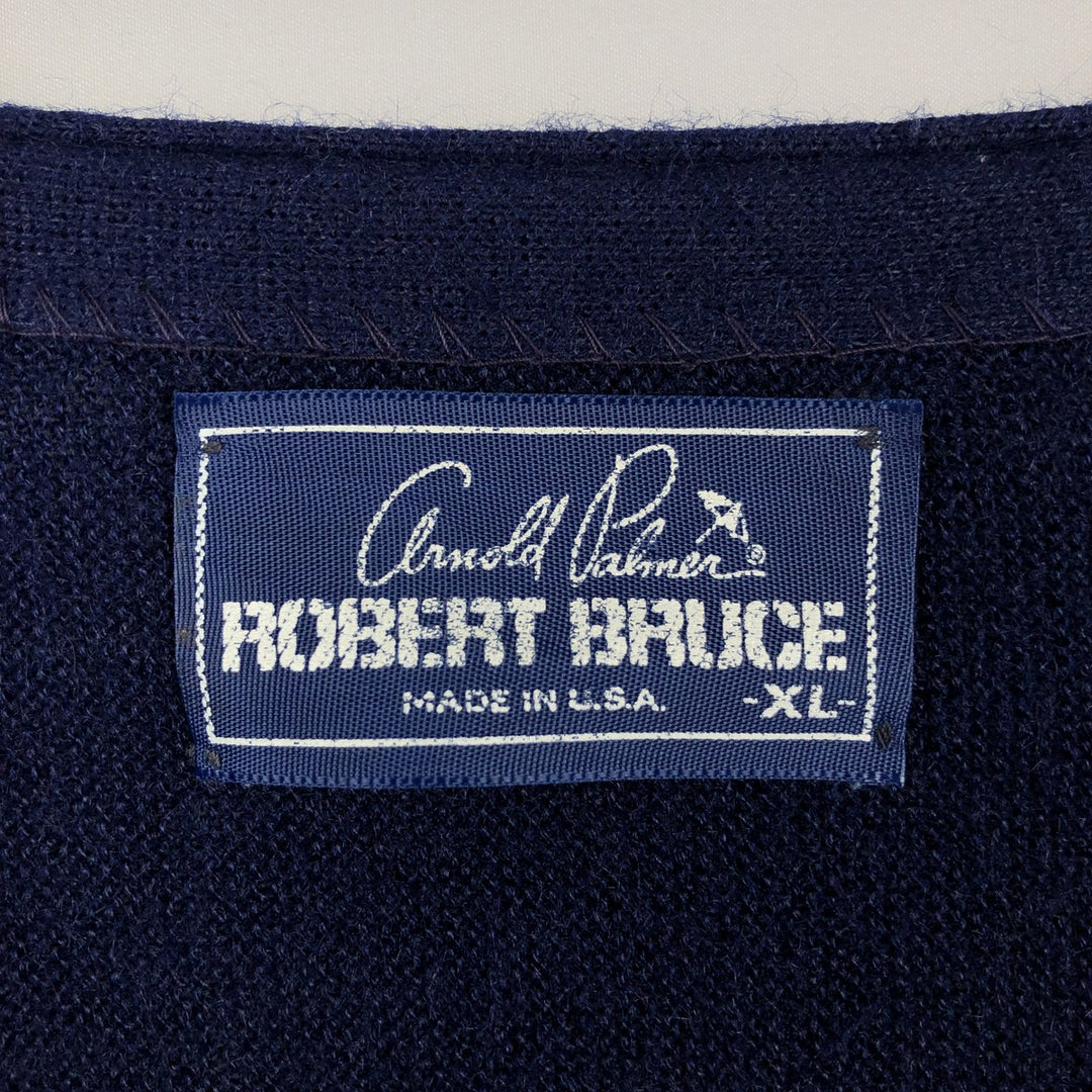 1990'S Robert Bruce Acrylic Knit Cardigan, Made in USA, Men's Size XL (approx.), Vintage unclear navy blue type Vintage Second Hand