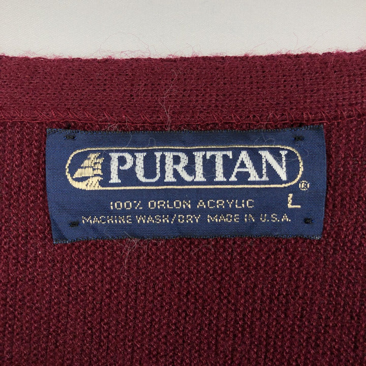 Vintage 1980'S Puritan acrylic knit cardigan, made in the USA, size L, men's Oron Acrylic wine-red Vintage Second Hand