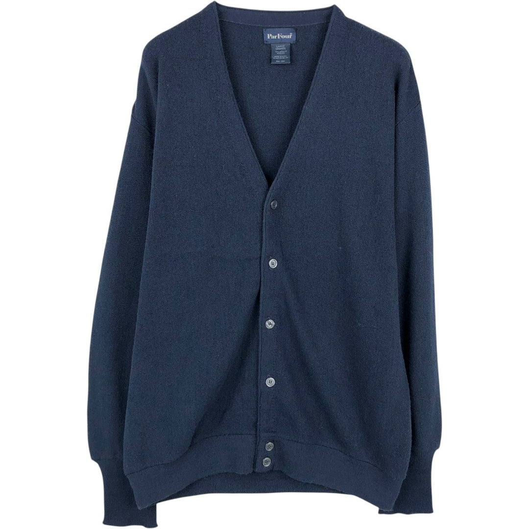 ParFour Acrylic Knit Cardigan, Made in USA, Men's Size L (Equivalent), Vintage acrylic navy blue type Vintage Second Hand
