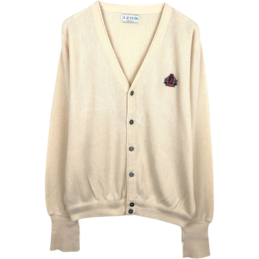 IZOD Acrylic Knit Cardigan, Made in USA, Men's Size L acrylic Beige type Vintage Second Hand