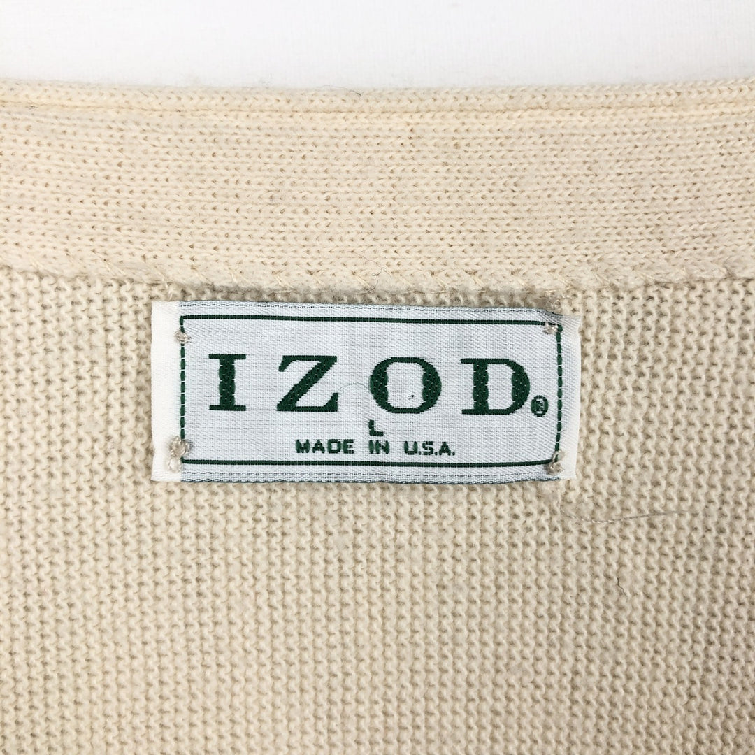 IZOD Acrylic Knit Cardigan, Made in USA, Men's Size L acrylic Beige type Vintage Second Hand