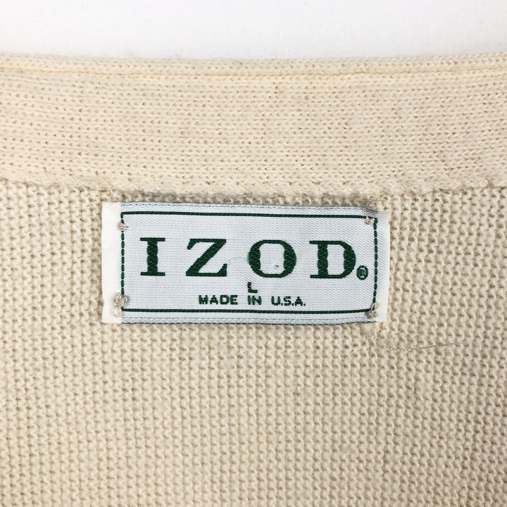IZOD Acrylic Knit Cardigan, Made in USA, Men's Size L acrylic Beige type Vintage Second Hand