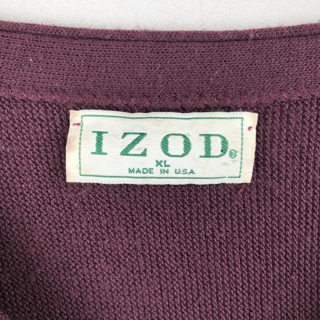 90'S IZOD acrylic knit cardigan, made in the USA, men's size XL, vintage acrylic wine-red Vintage Second Hand