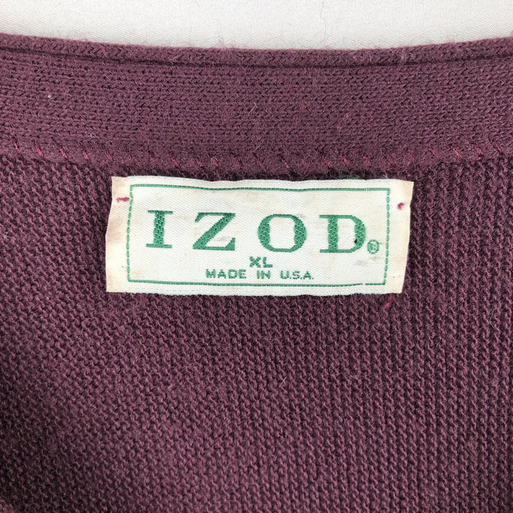 90'S IZOD acrylic knit cardigan, made in the USA, men's size XL, vintage acrylic wine-red Vintage Second Hand