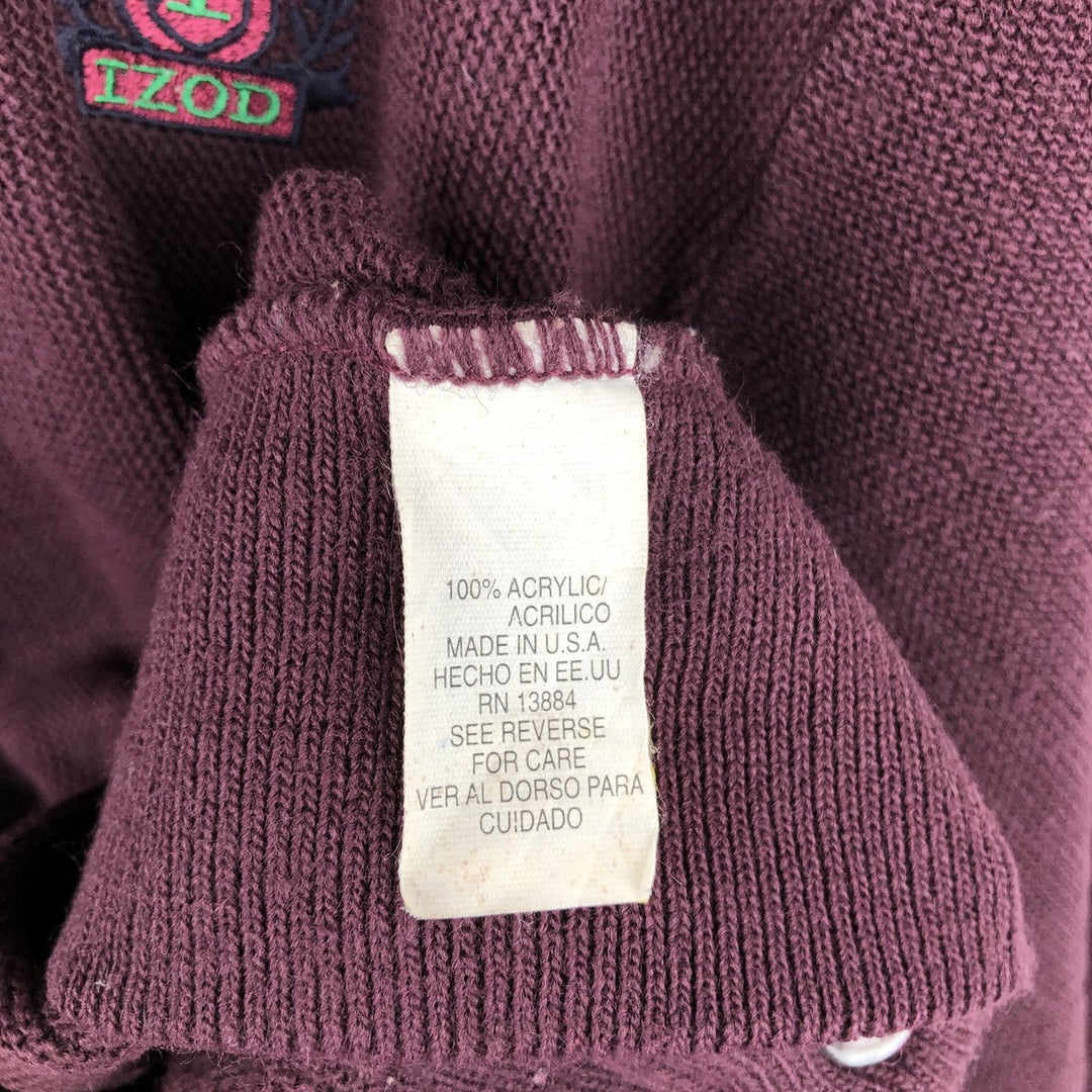 90'S IZOD acrylic knit cardigan, made in the USA, men's size XL, vintage acrylic wine-red Vintage Second Hand