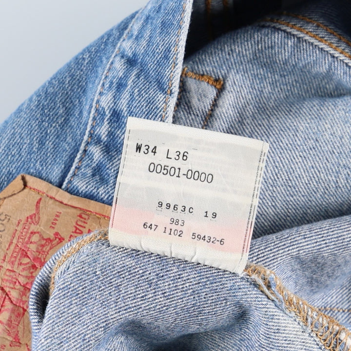 00'S Levi's 501 straight denim pants for men, size W34 cotton Blue type light blue Vintage Second Hand