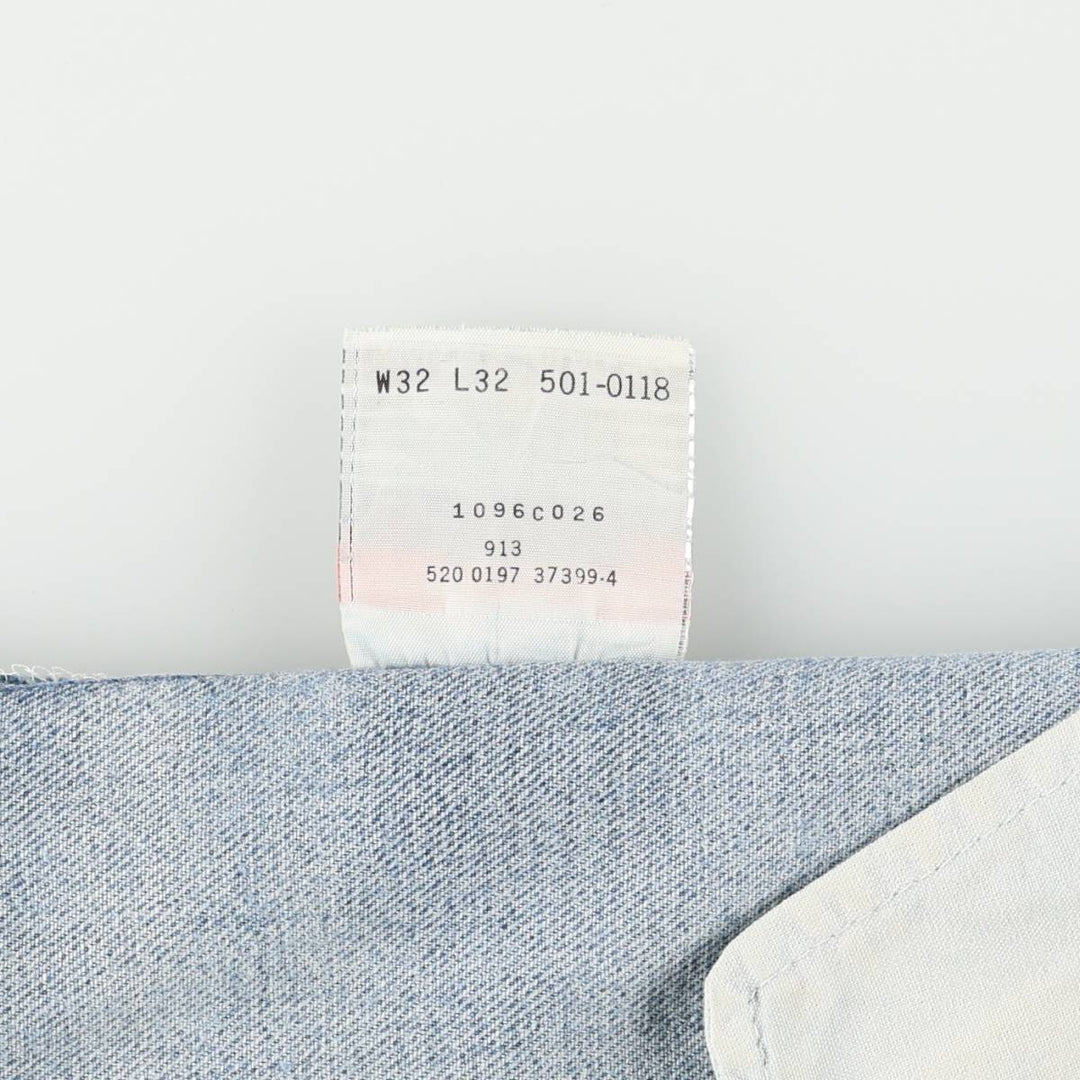 90'S Levi's 501-0118 Straight Denim Pants Made in USA Men's W32 Vintage cotton blue type Vintage Second Hand