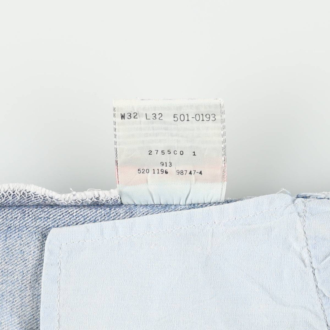 90'S Levi's 501-0193 Straight Denim Pants Made in USA Men's W32 Vintage cotton blue type Vintage Second Hand