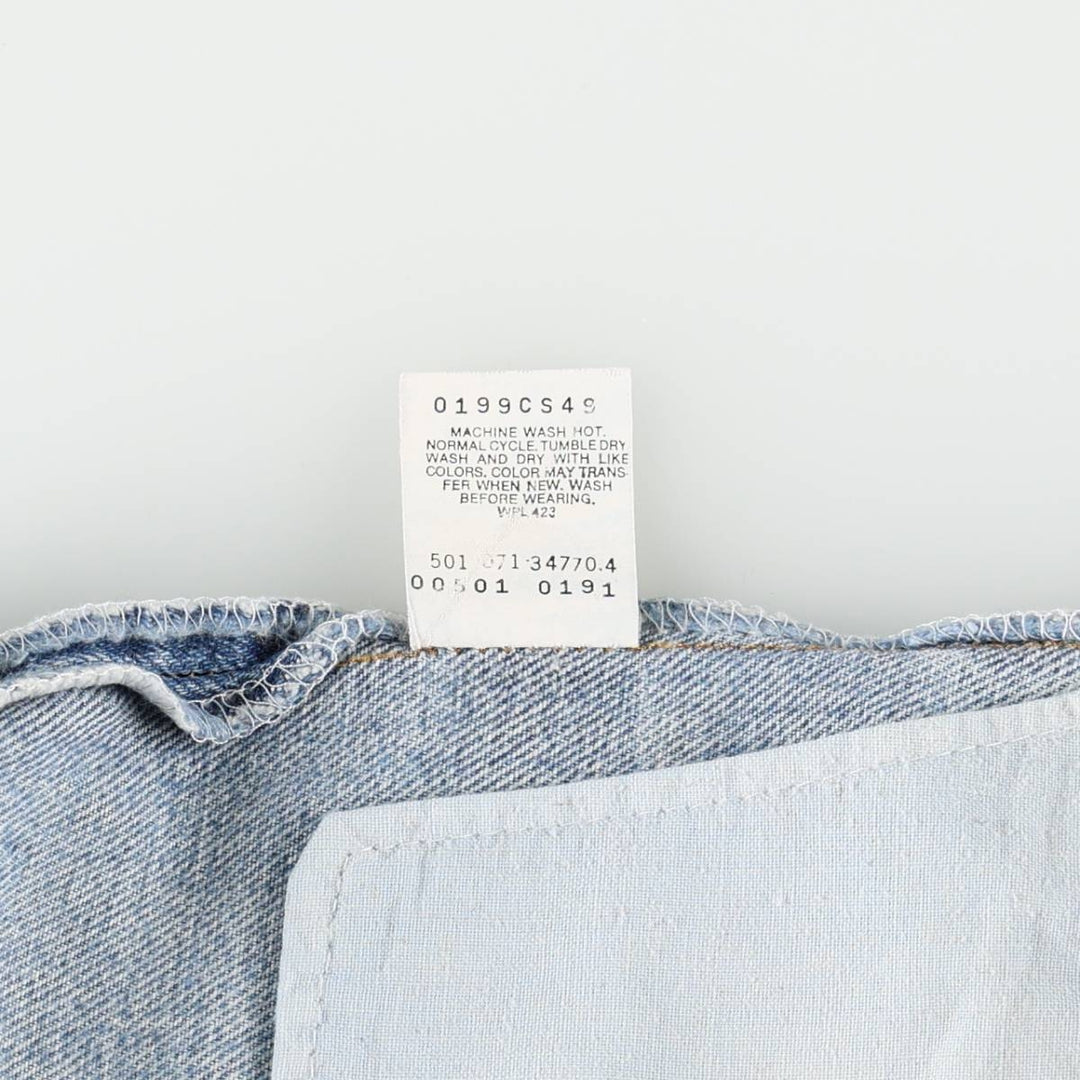 Levi's 501-0191 Straight Denim Pants, Made in USA, Men's Size W34 (approx.) cotton blue type Vintage Second Hand