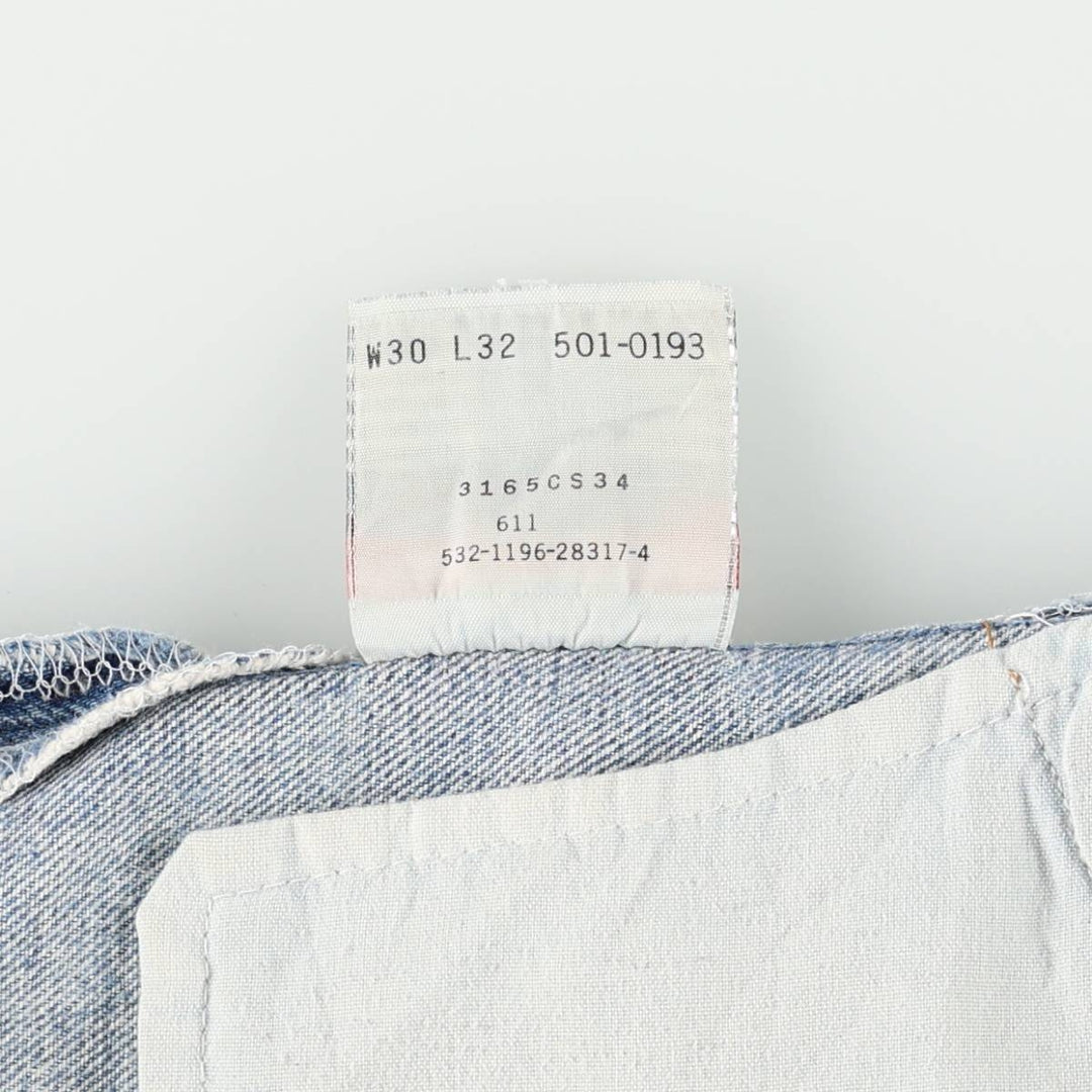 90'S Levi's 501-0193 Straight Denim Pants Made in USA Men's W30 Vintage cotton Blue type light blue Vintage Second Hand