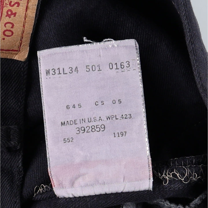 1990'S Levi's 501-0163 Black Denim Straight Leg Jeans, Made in USA, Men's Size W30 (approx.), Vintage cotton black type Vintage Second Hand