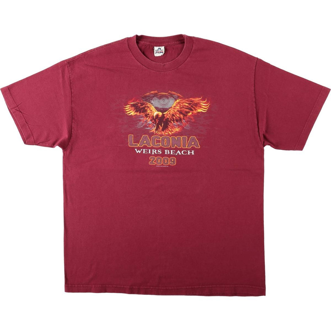 2000'S ALSTYLE Fire Pattern Eagle Design Motorcycle T-Shirt, Men's Size XL (approx.) cotton burgundy type Vintage Second Hand