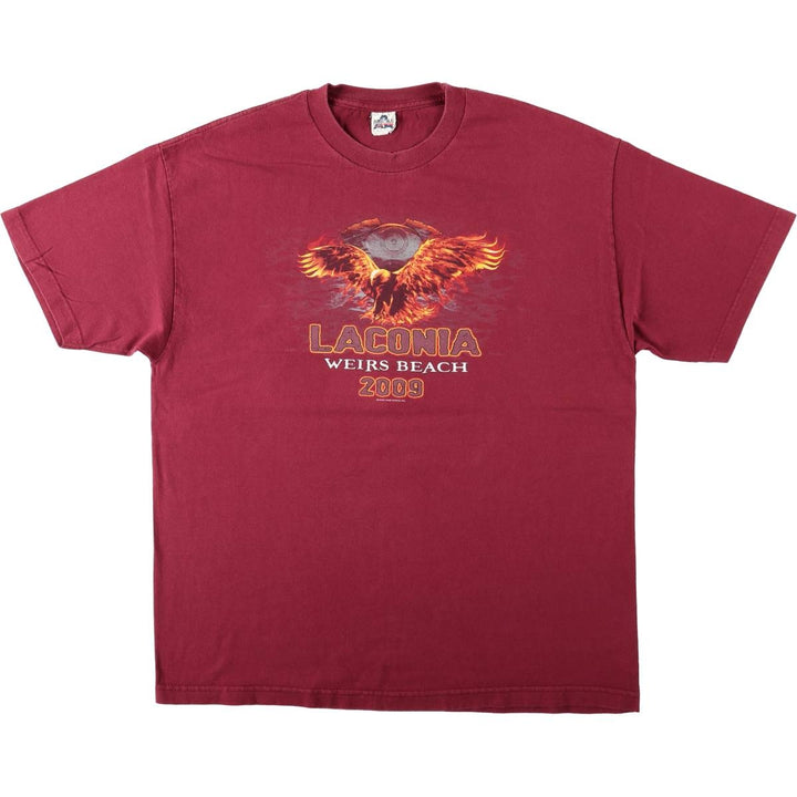 2000'S ALSTYLE Fire Pattern Eagle Design Motorcycle T-Shirt, Men's Size XL (approx.) cotton burgundy type Vintage Second Hand