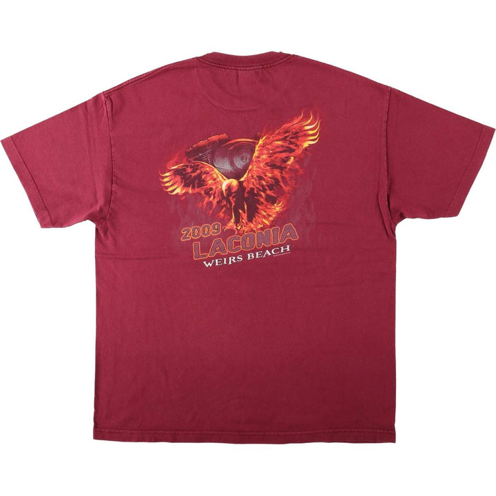 2000'S ALSTYLE Fire Pattern Eagle Design Motorcycle T-Shirt, Men's Size XL (approx.) cotton burgundy type Vintage Second Hand