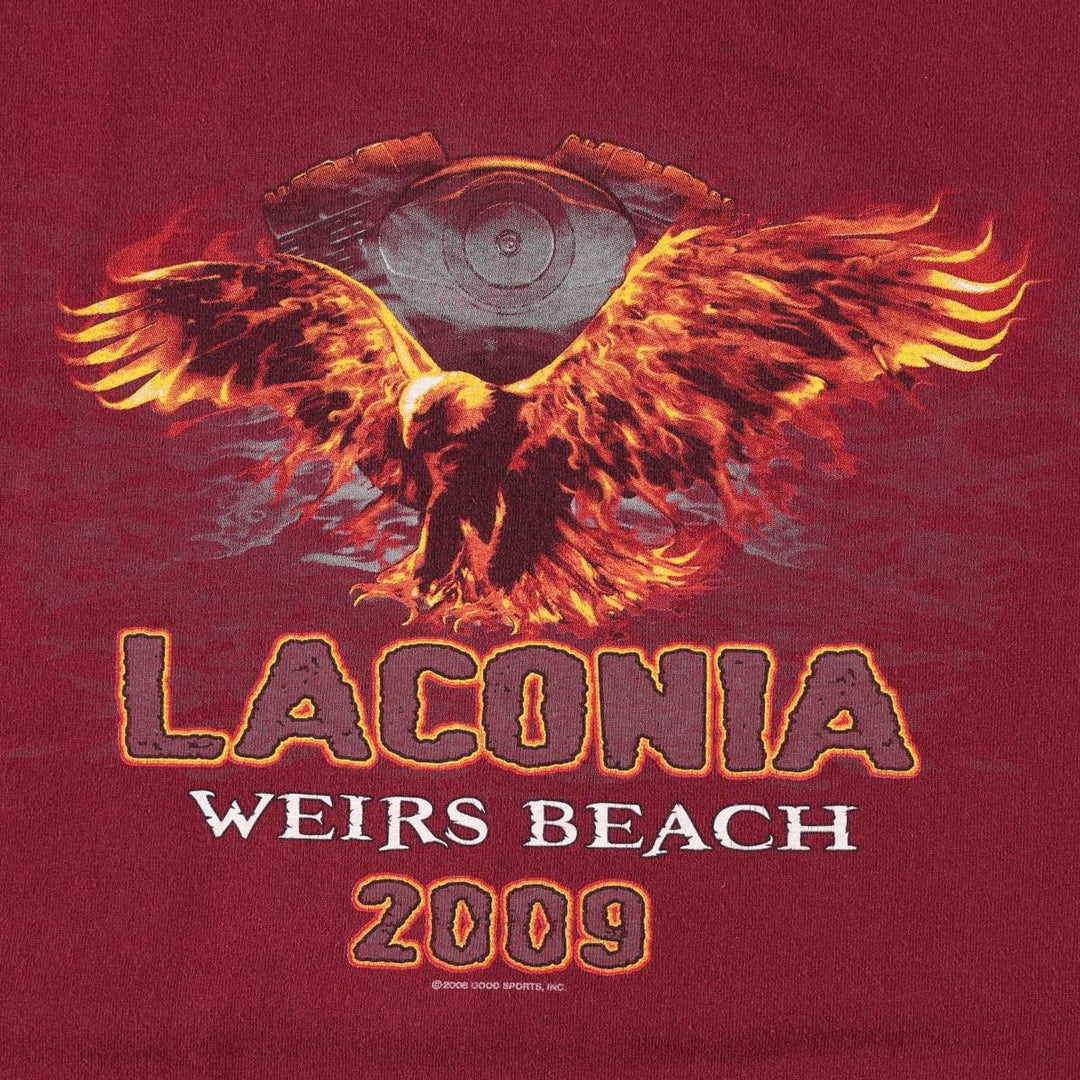 2000'S ALSTYLE Fire Pattern Eagle Design Motorcycle T-Shirt, Men's Size XL (approx.) cotton burgundy type Vintage Second Hand