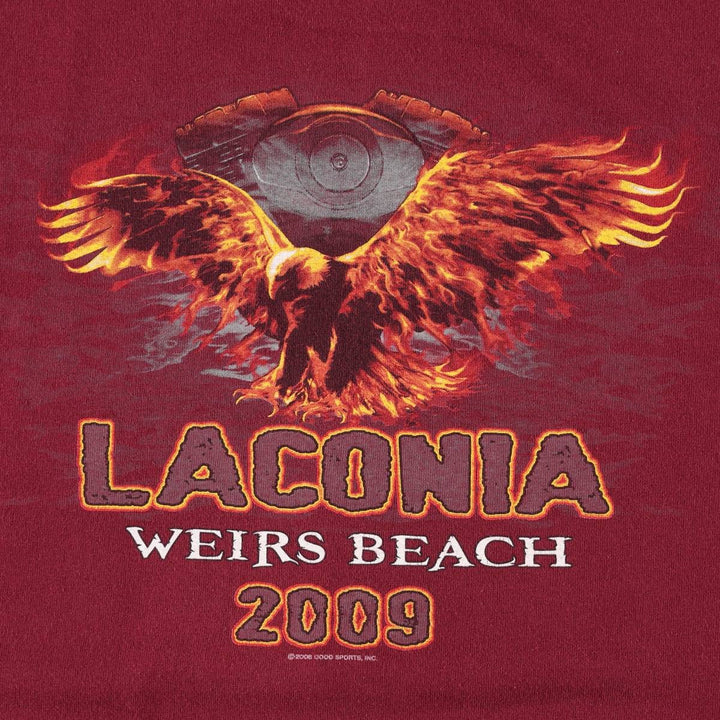 2000'S ALSTYLE Fire Pattern Eagle Design Motorcycle T-Shirt, Men's Size XL (approx.) cotton burgundy type Vintage Second Hand