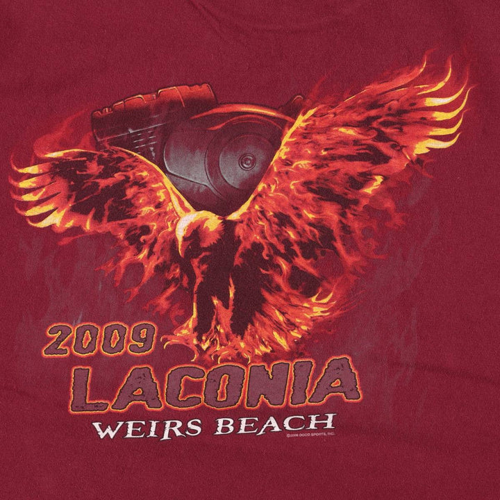 2000'S ALSTYLE Fire Pattern Eagle Design Motorcycle T-Shirt, Men's Size XL (approx.) cotton burgundy type Vintage Second Hand