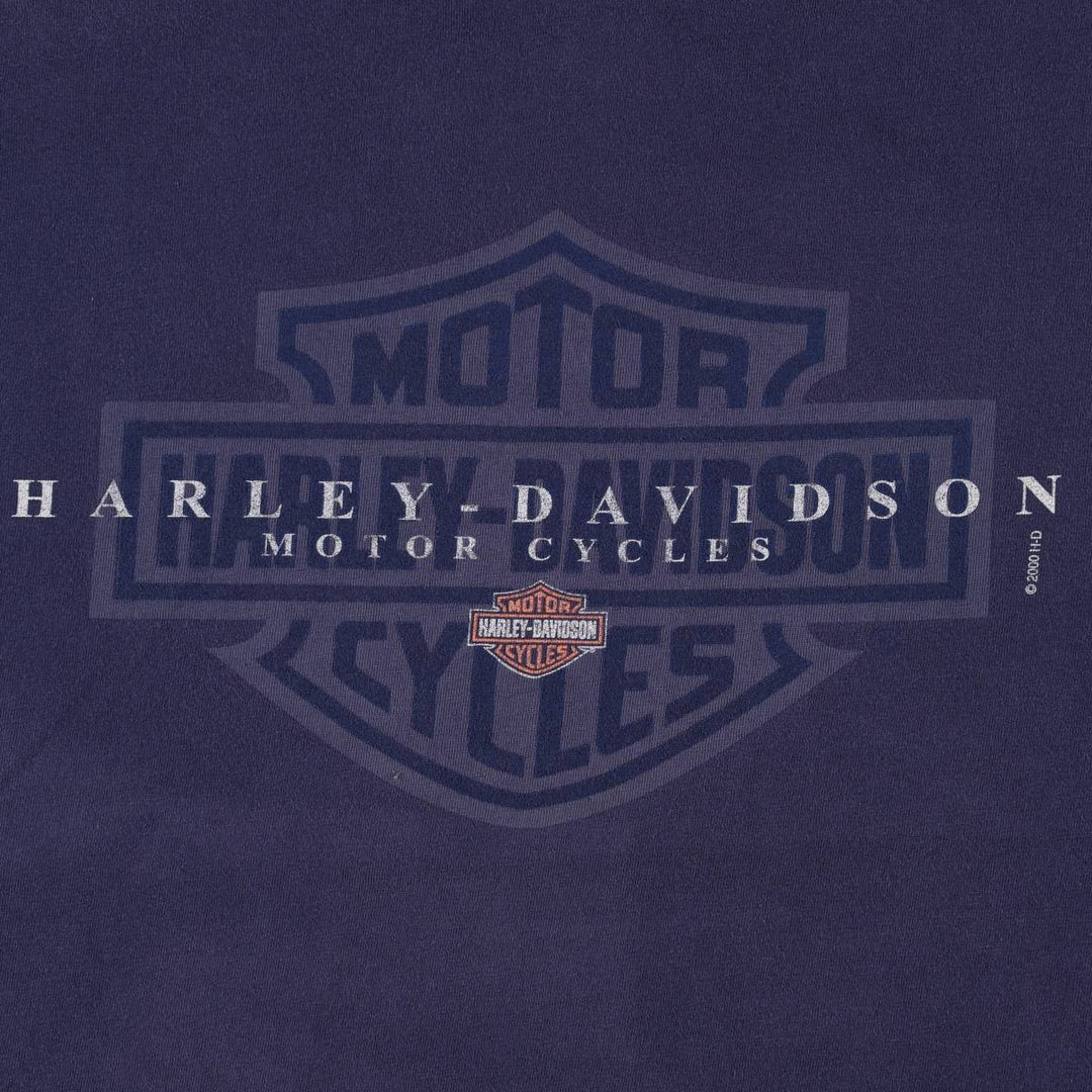 00'S Harley-Davidson Motorcycle Bike T-shirt Men's XXL cotton navy blue type Vintage Second Hand