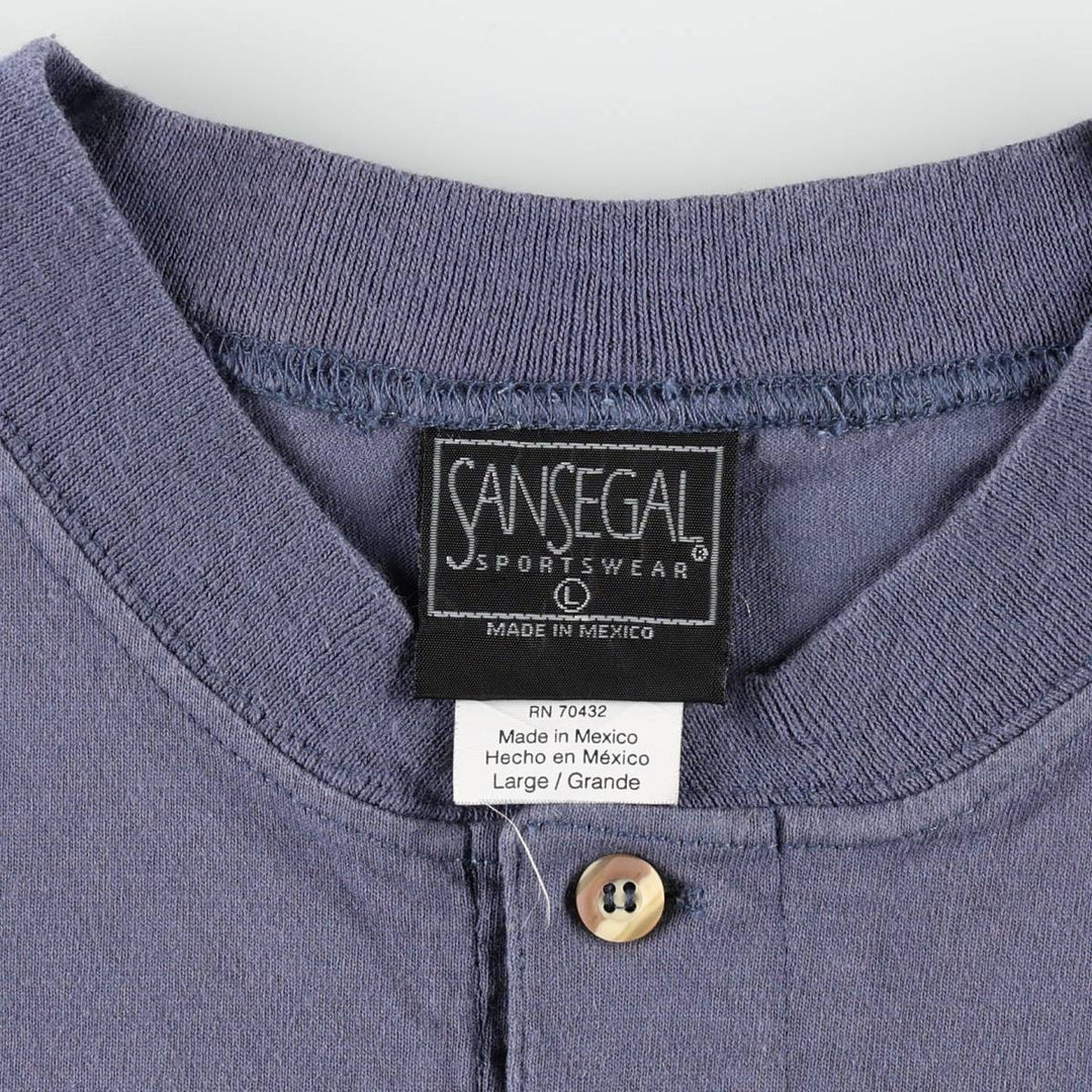 SANSEGAL Fire Pattern Henley Neck Motorcycle T-Shirt (Men's Size L) cotton blue type Vintage Second Hand