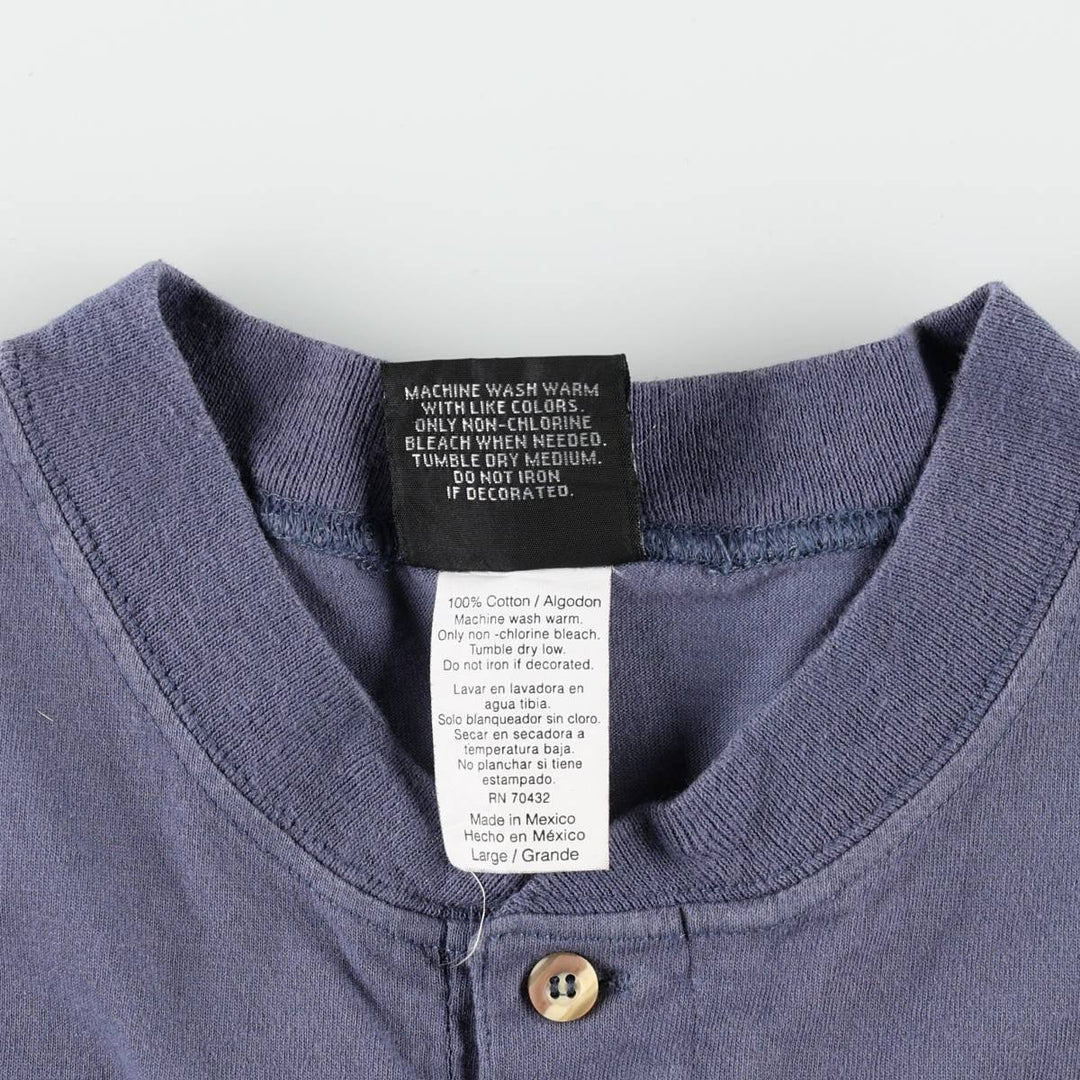 SANSEGAL Fire Pattern Henley Neck Motorcycle T-Shirt (Men's Size L) cotton blue type Vintage Second Hand