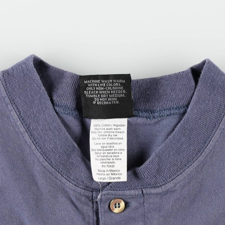 SANSEGAL Fire Pattern Henley Neck Motorcycle T-Shirt (Men's Size L) cotton blue type Vintage Second Hand