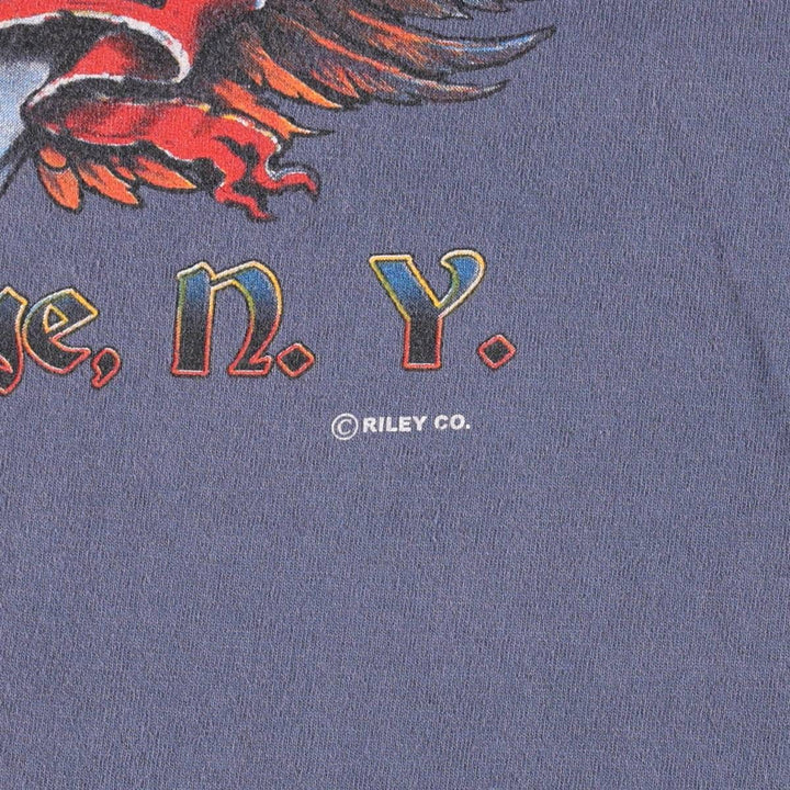 SANSEGAL Fire Pattern Henley Neck Motorcycle T-Shirt (Men's Size L) cotton blue type Vintage Second Hand