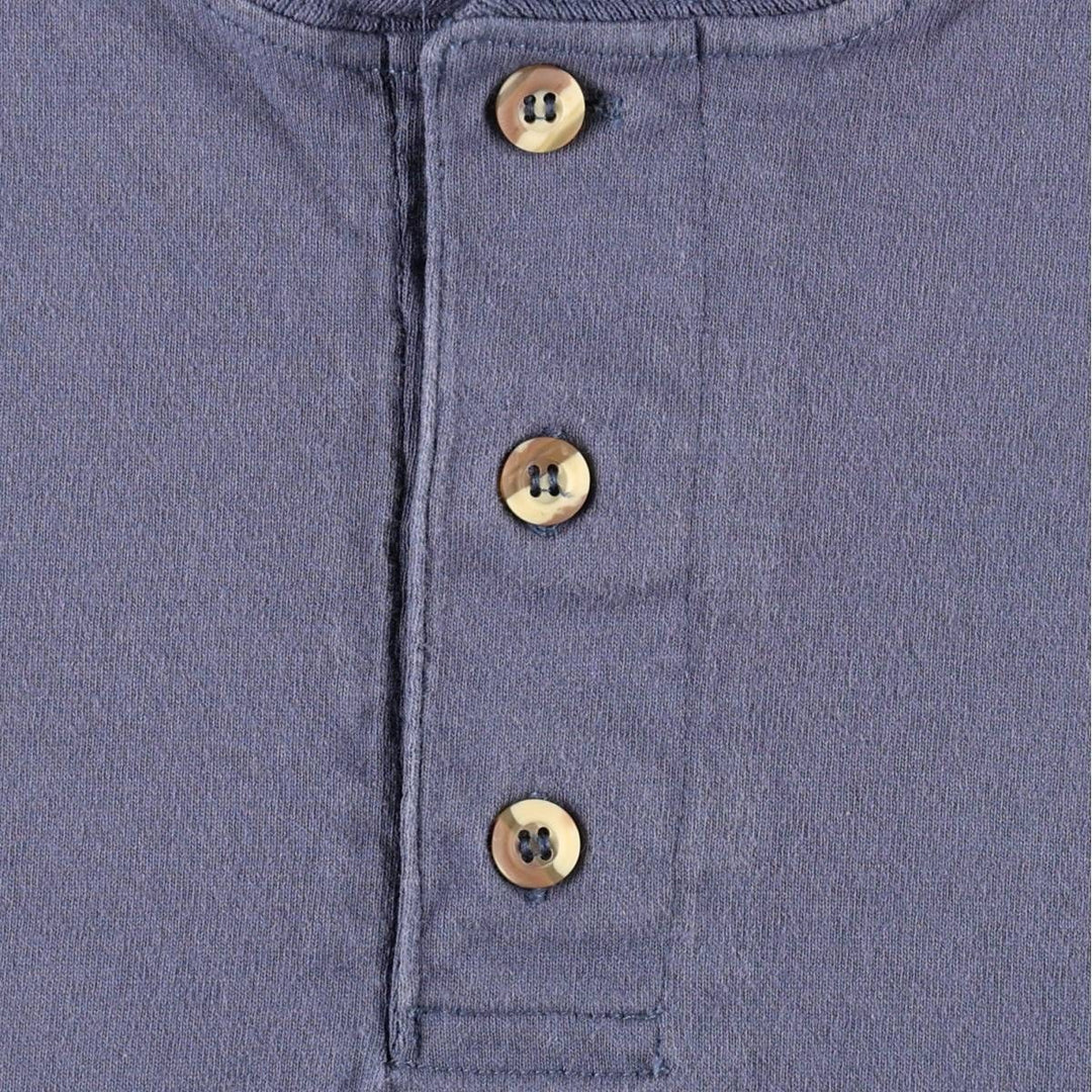 SANSEGAL Fire Pattern Henley Neck Motorcycle T-Shirt (Men's Size L) cotton blue type Vintage Second Hand