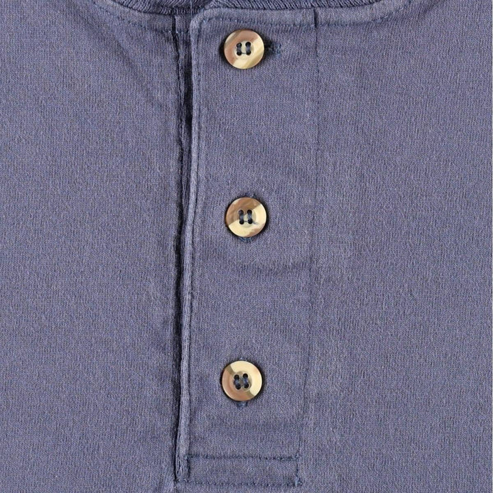 SANSEGAL Fire Pattern Henley Neck Motorcycle T-Shirt (Men's Size L) cotton blue type Vintage Second Hand