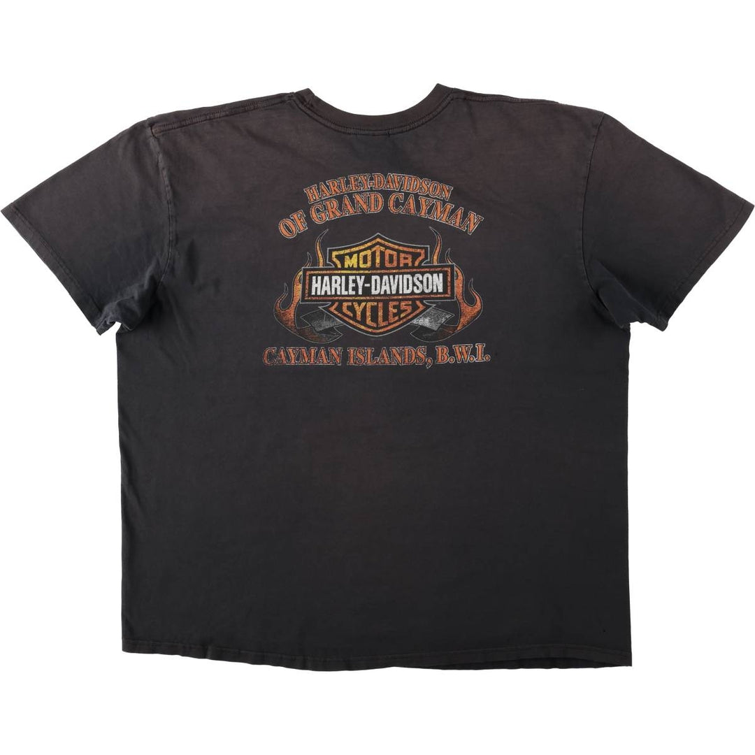 Harley-Davidson Fire Pattern Eagle Design Motorcycle T-Shirt, Men's XXL (approx.) cotton black type Vintage Second Hand