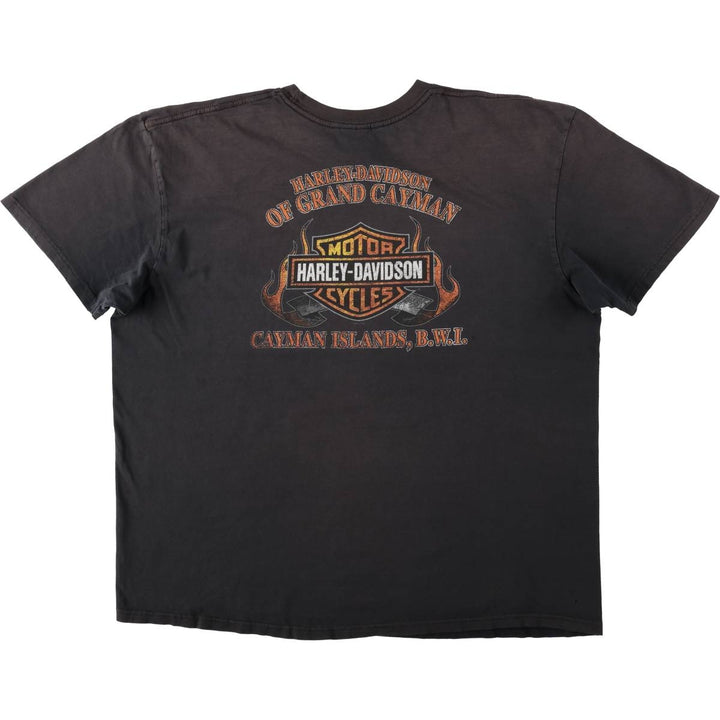 Harley-Davidson Fire Pattern Eagle Design Motorcycle T-Shirt, Men's XXL (approx.) cotton black type Vintage Second Hand