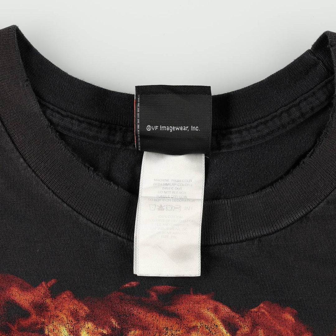 Harley-Davidson Fire Pattern Eagle Design Motorcycle T-Shirt, Men's XXL (approx.) cotton black type Vintage Second Hand