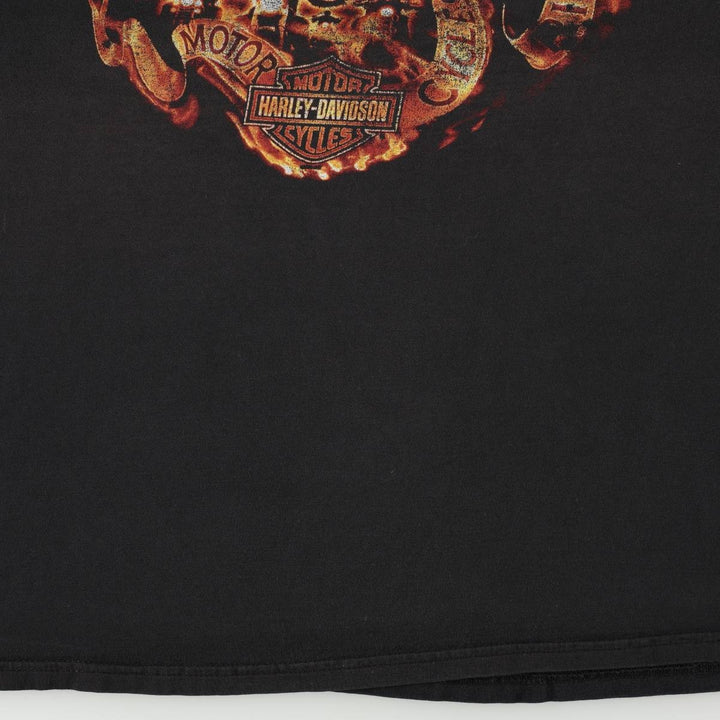 Harley-Davidson Fire Pattern Eagle Design Motorcycle T-Shirt, Men's XXL (approx.) cotton black type Vintage Second Hand
