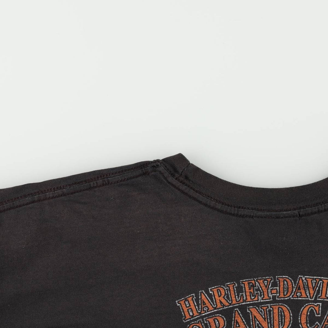 Harley-Davidson Fire Pattern Eagle Design Motorcycle T-Shirt, Men's XXL (approx.) cotton black type Vintage Second Hand