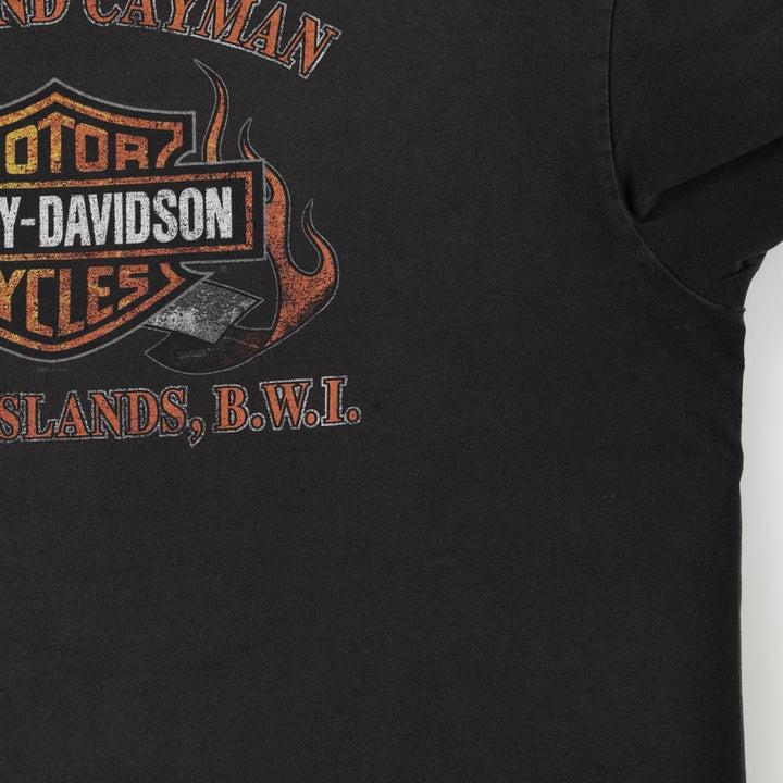 Harley-Davidson Fire Pattern Eagle Design Motorcycle T-Shirt, Men's XXL (approx.) cotton black type Vintage Second Hand