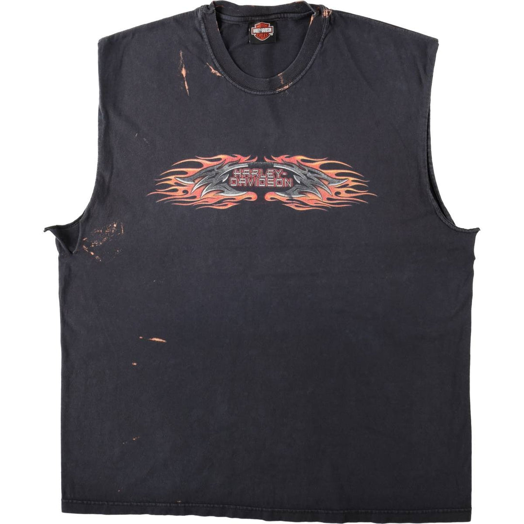 Harley-Davidson Fire Pattern Sleeveless Motorcycle T-Shirt, Men's Size XL unclear black type Vintage Second Hand