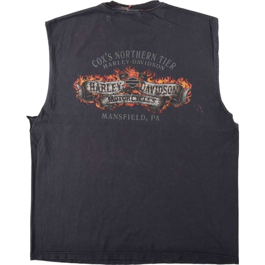 Harley-Davidson Fire Pattern Sleeveless Motorcycle T-Shirt, Men's Size XL unclear black type Vintage Second Hand