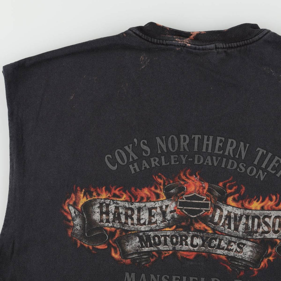 Harley-Davidson Fire Pattern Sleeveless Motorcycle T-Shirt, Men's Size XL unclear black type Vintage Second Hand