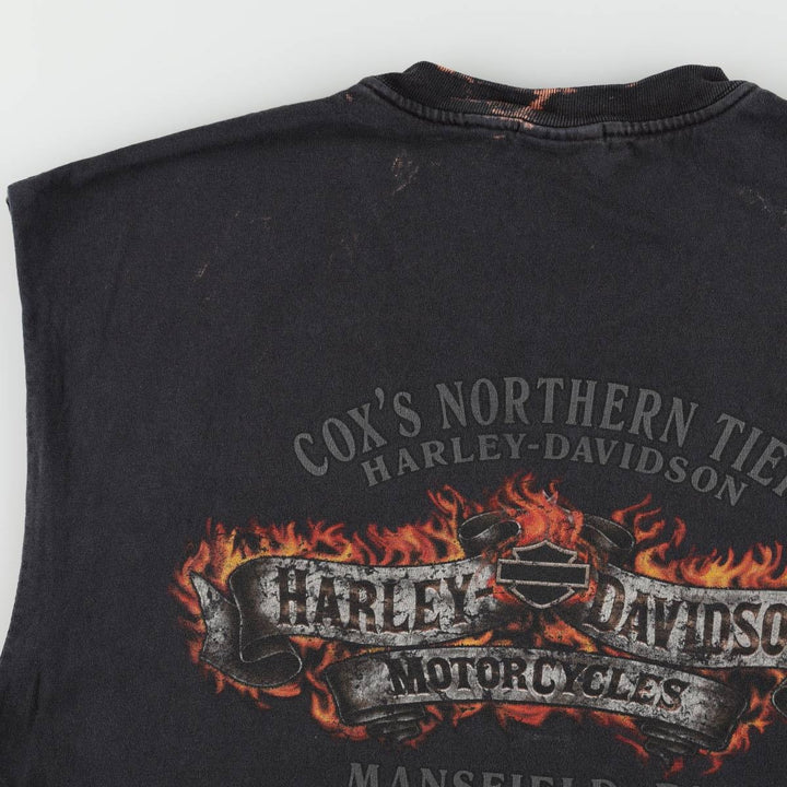 Harley-Davidson Fire Pattern Sleeveless Motorcycle T-Shirt, Men's Size XL unclear black type Vintage Second Hand