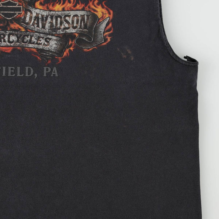 Harley-Davidson Fire Pattern Sleeveless Motorcycle T-Shirt, Men's Size XL unclear black type Vintage Second Hand